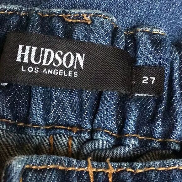 Hudson REMI Blue Denim High Rise Straight Leg Gathered Waist Crop Ankle Jeans - Picture 14 of 16